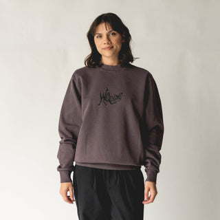Spine Embroidered Pigment-Dyed Crew - Raisin