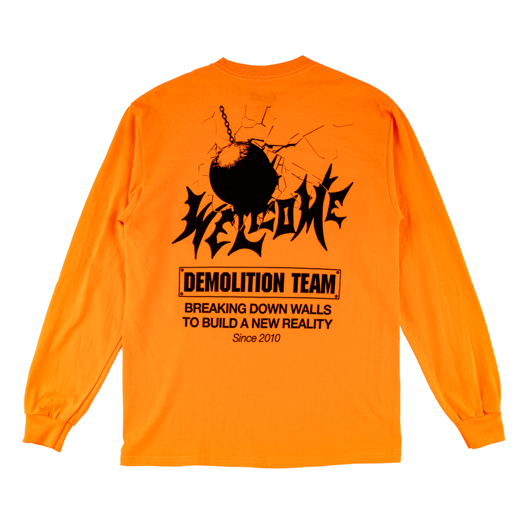 Demolition Long Sleeve Tee - Orange – Welcome Skateboards