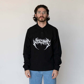 Sharp Long Sleeve Waffle-Knit Polo - Black