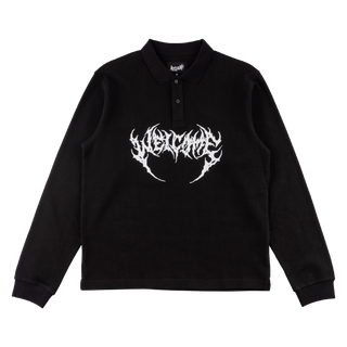 Sharp Long Sleeve Waffle-Knit Polo - Black