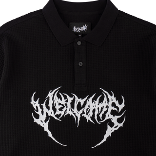 Sharp Long Sleeve Waffle-Knit Polo - Black