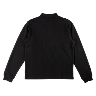 Sharp Long Sleeve Waffle-Knit Polo - Black