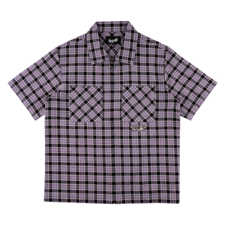 Cell Woven Plaid Zip Shirt - Lavender Grey