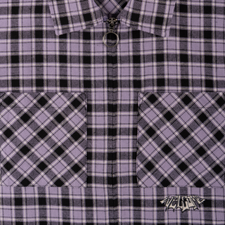 Cell Woven Plaid Zip Shirt - Lavender Grey