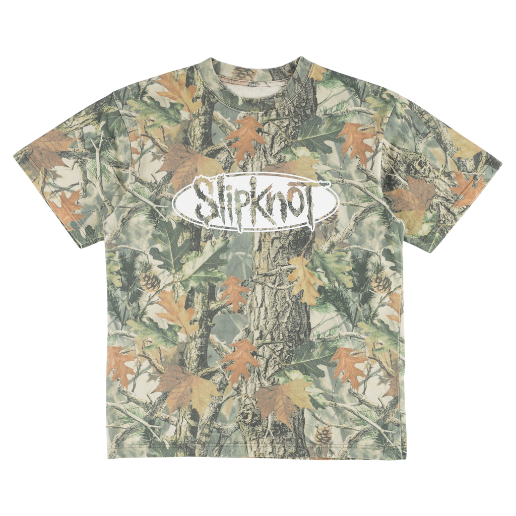 SLIPKNOT X WELCOME - Oval Logo Boxy Camo Tee – Welcome Skateboards SLIPKNOT X WELCOME - Oval Logo Boxy Camo Tee – Welcome Skateboards