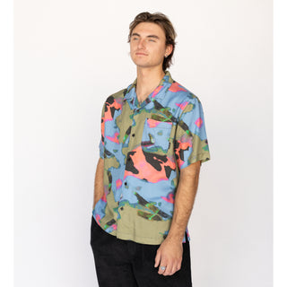 model wearing shirt (front left).