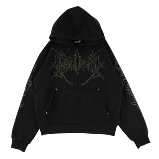 Grapple Cropped Pigment-Dyed Zip Hooide w/ Studs