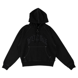 Kellen Cropped Pigment-Dyed Studded Zip Hoodie