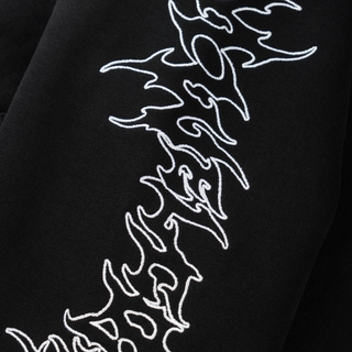 Barb Sleeve Embroidered Pigment-Dyed Hoodie - Black