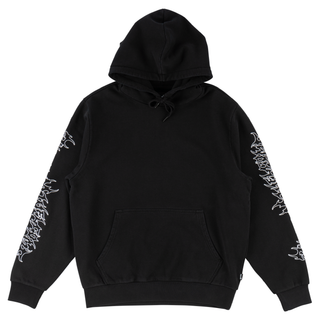 Barb Sleeve Embroidered Pigment-Dyed Hoodie - Black