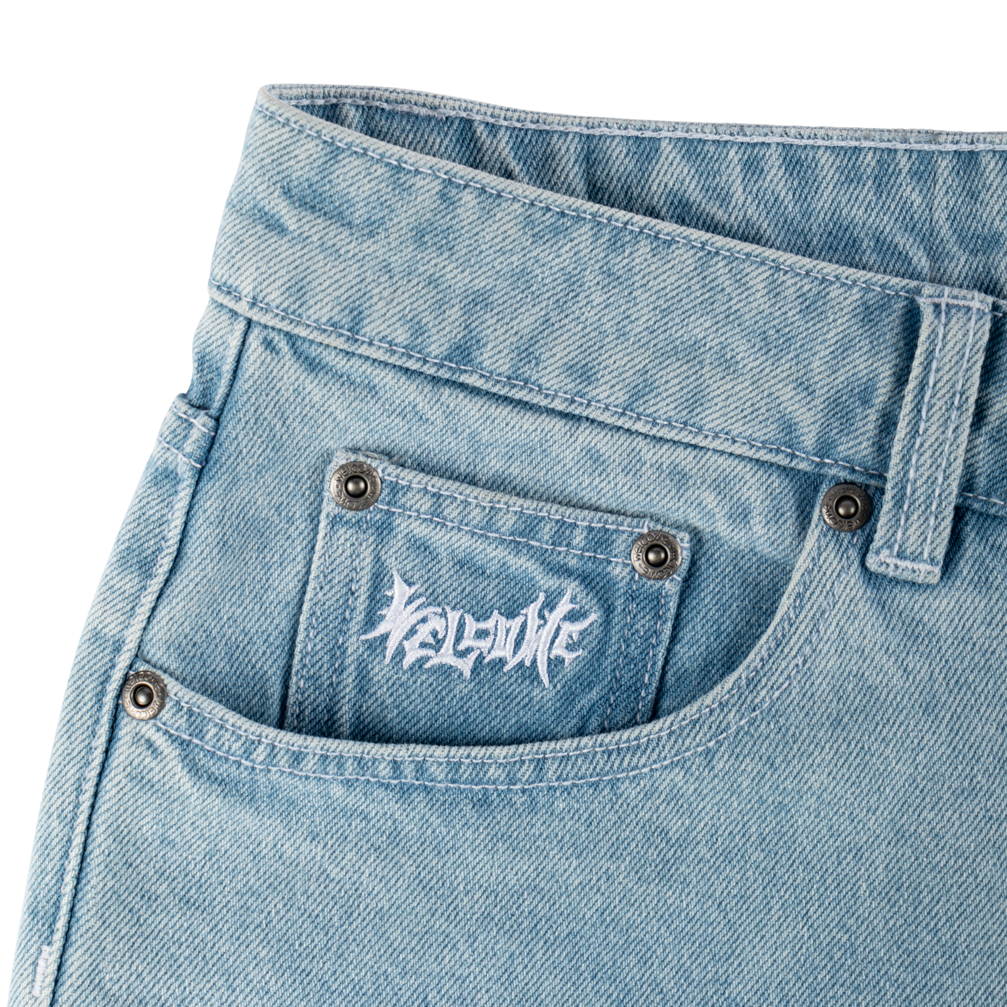 Linger Baggy Denim Shorts – Welcome Skateboards Linger Baggy Denim Shorts – Welcome Skateboards