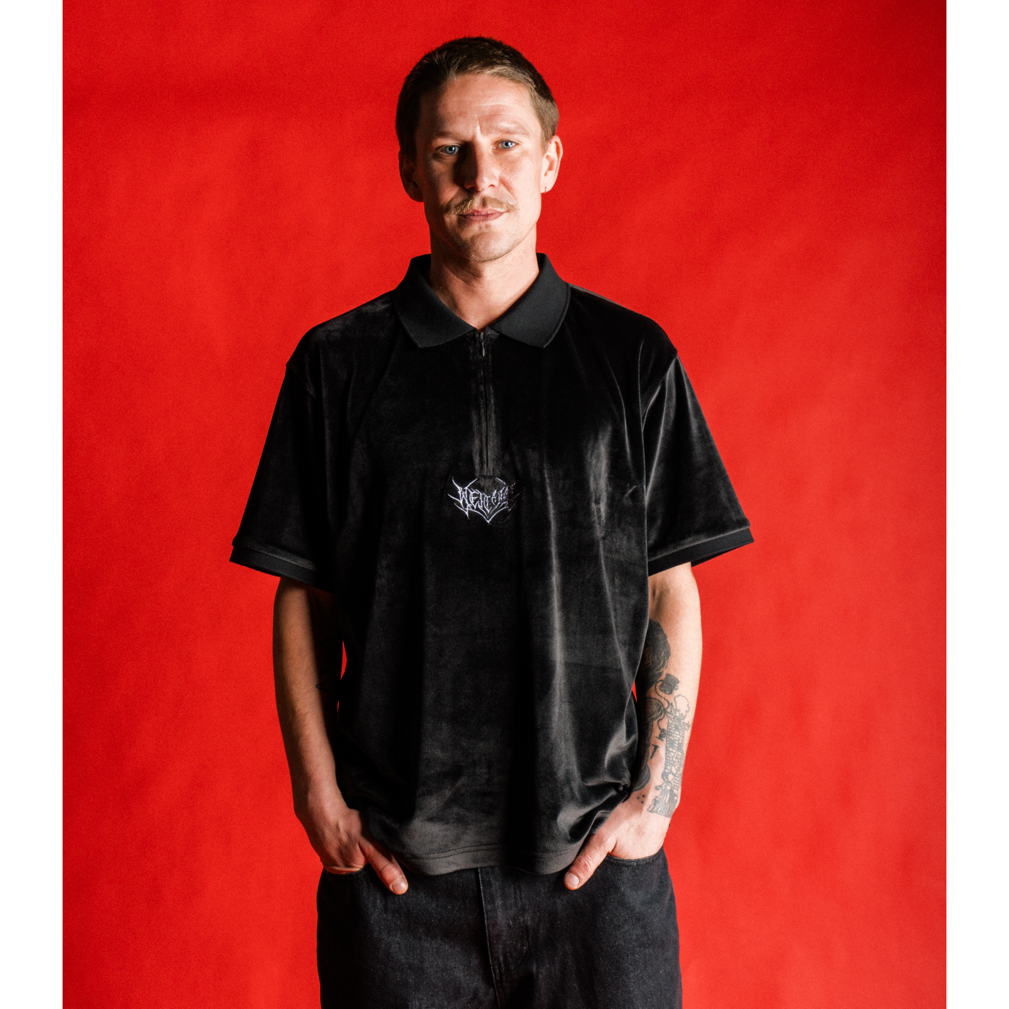 Grain Embroidered Velour Zip Polo – Welcome Skateboards Grain Embroidered Velour Zip Polo – Welcome Skateboards
