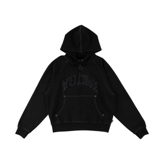 Kellen Cropped Pigment-Dyed Studded Zip Hoodie