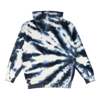 Back view of hoodie, more tie-dye pattern.