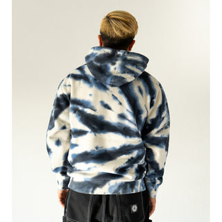 Back view of model wearing hoodie.