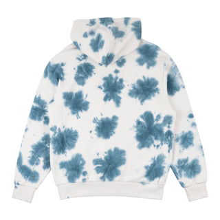 Back view of hoodie. pale blue inkblots all over hoodie.